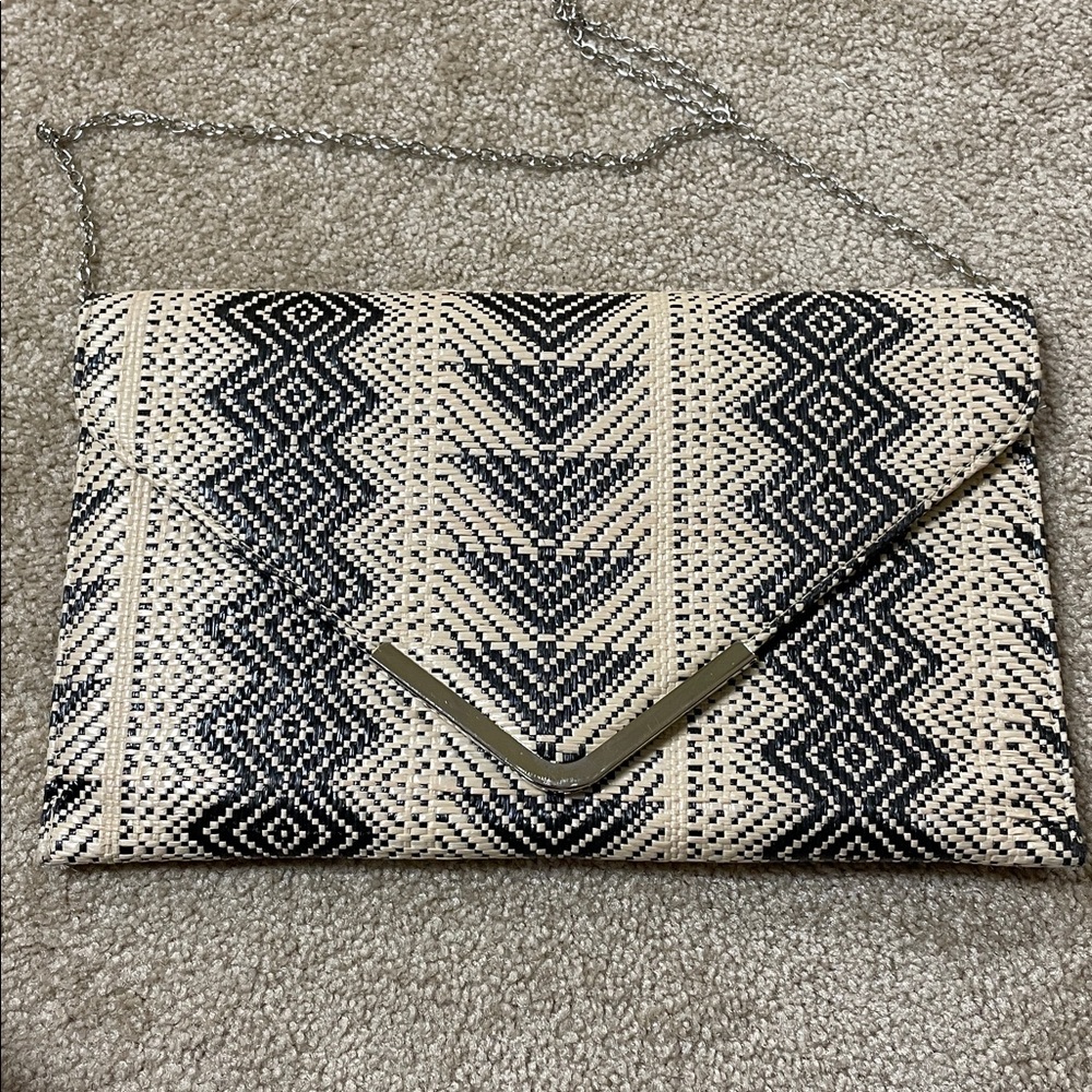 Black & Cream Woven Envelope Clutch
